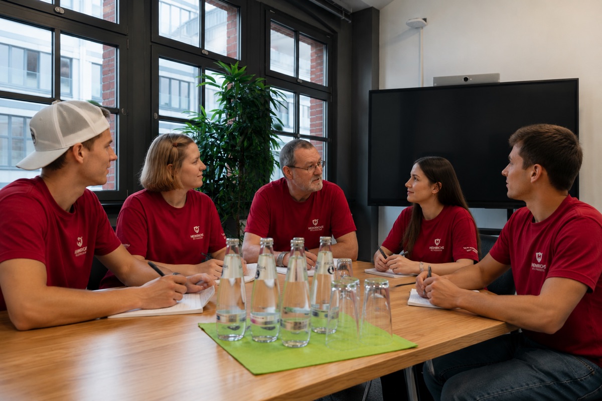 Festes Reinigungsteam der Büroreiniger bei der gemeinsamen Einsatzbesprechung